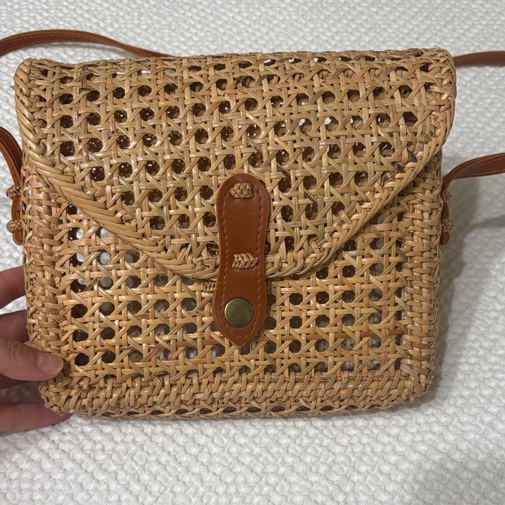 Woven Tan Crossbody Bag